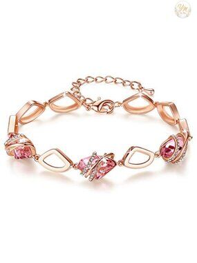 18K Rose Gold Plated Birthstone Bracelet with Crystal, 7+2 Inch